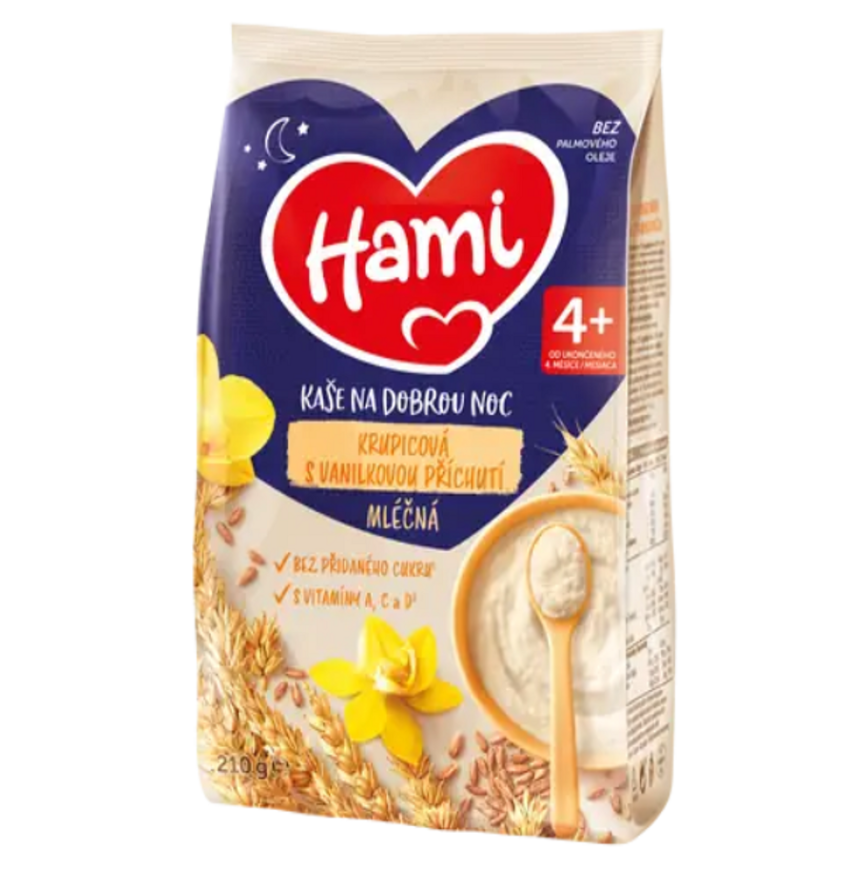 E-shop HAMI Mléčná kaše krupicová s vanilkovou příchutí na Dobrou noc 210 g