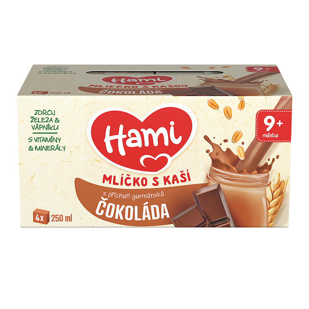 HAMI Mlíčko s kaší s příchutí čokoláda 4x250ml 12M