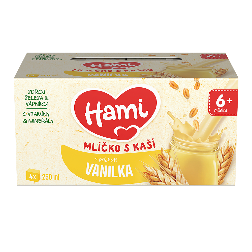HAMI Mlíčko s kaší s příchutí vanilky 4x250ml 6M koupíte na Lekarna.cz
