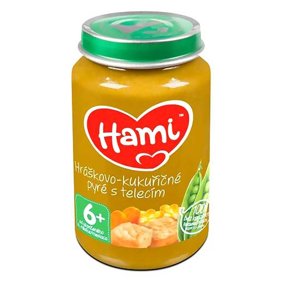 E-shop HAMI Hráškovo-kukuřičné pyré s telecím od 6.měsíce 200 g