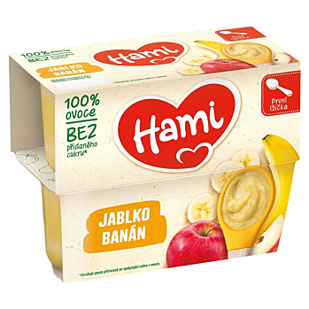 HAMI První lžička 100% ovoce Jablko a banán od 4.měsíce 4 x100 g (Ovocné přesnídávky)