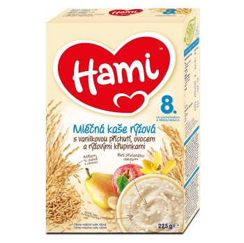 HAMI Rýžová mléčná kaše s příchutí vanilky, ovocem a rýžovými křupinkami 225 g od 8M