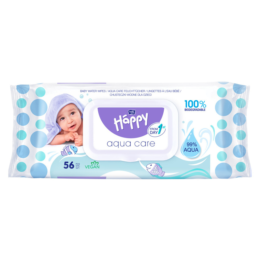 BELLA HAPPY Baby čistící ubrousky aqua care 56 kusů