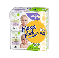 HAPPY Mega Pack Čistící vlhčené ubrousky Hedvábí&Bavlna 4x64ks 256 ks