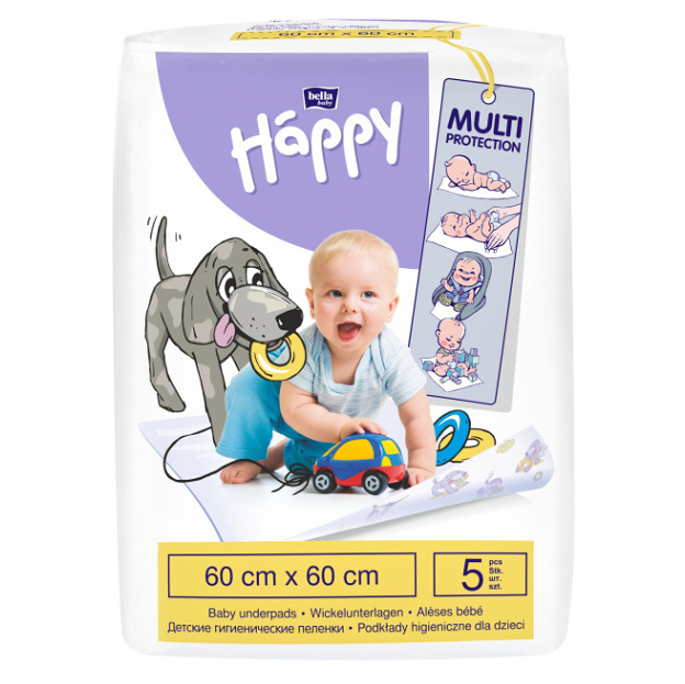 Levně BELLA HAPPY Baby dětské hygienické podložky 60 x 60 cm 5 kusů