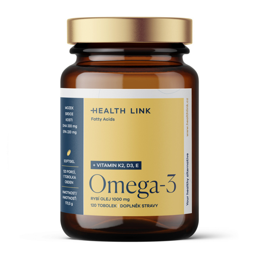 E-shop HEALTH LINK Omega3 rybí olej 1000 mg + vitamin K2 + D3 + E 120 tobolek