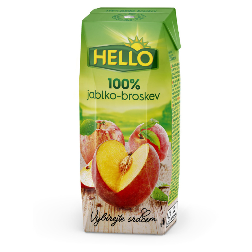 Levně HELLO 100% jablečná šťáva broskev 250 ml x 18 kusů