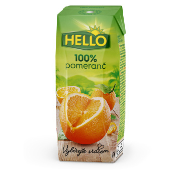 HELLO 100% Pomerančová šťáva 250 ml x 18 kusů