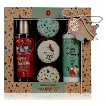 HELLO KITTY Koupelový set v dárkovém boxu s vůní vánoční bobule sprchový gel 150 ml + tělové mléko 50 ml , fizzer 3 x 25 g (Kosmetické balíčky)