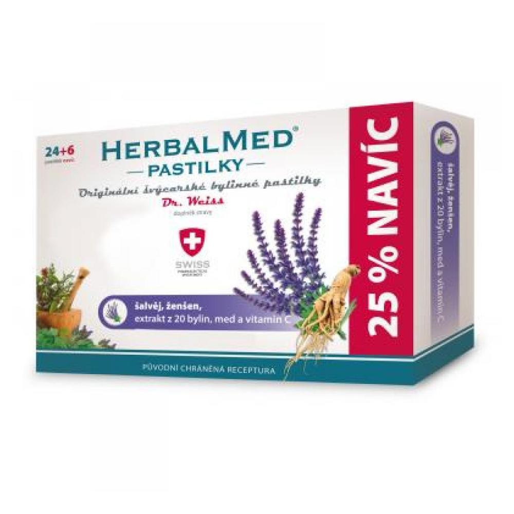 Levně DR. WEISS HerbalMed pastilky Šalvěj + ženšen + vitamín C 24+6 pastilek