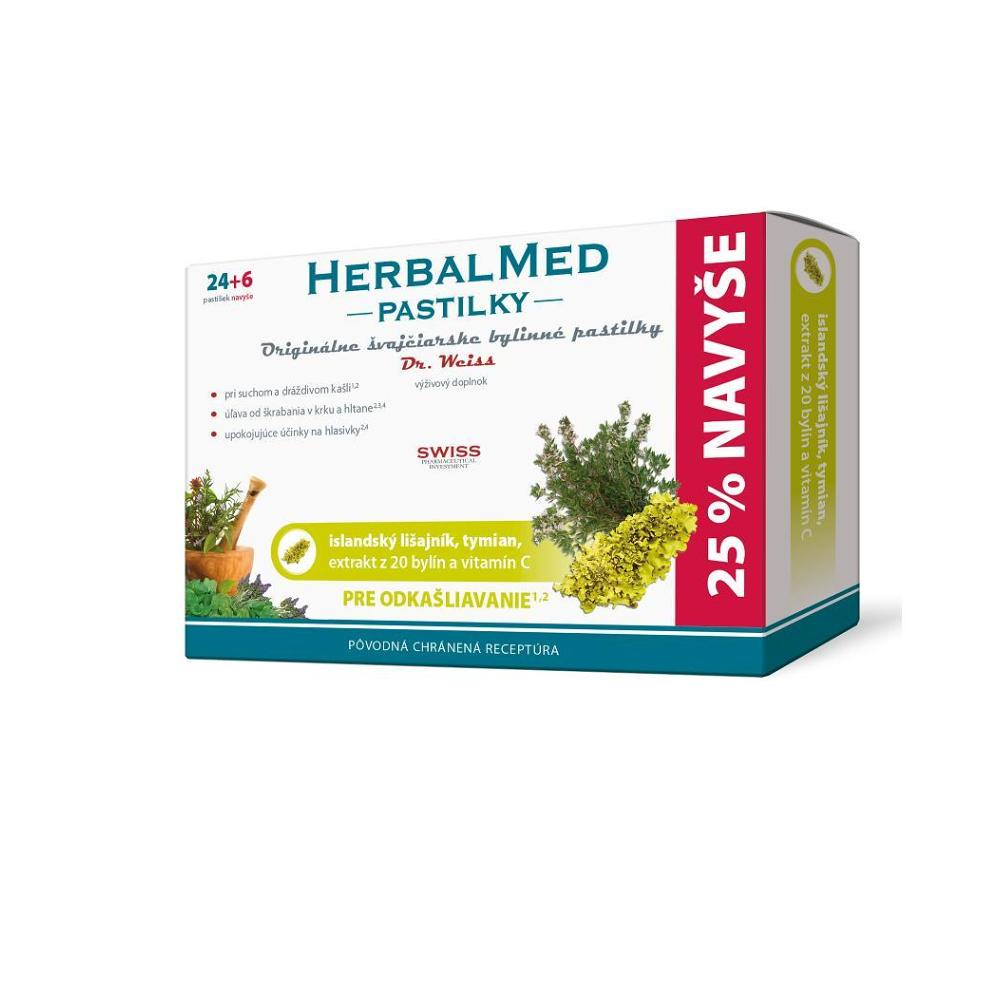 Levně DR. WEISS HerbalMed pastilky Islandský lišejník + tymián + vitamín C 24+6 pastilek
