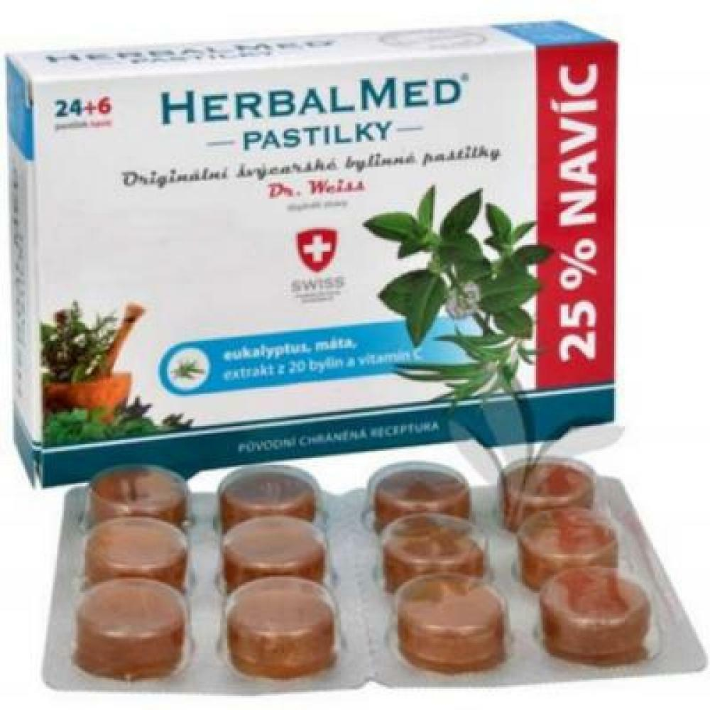 Levně DR. WEISS HerbalMed pastilky Eukalypt + máta + vitamín C 24+6 pastilek