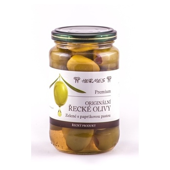 HERMES Zelené olivy s papričkou 190 g