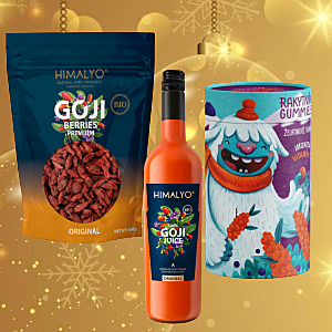 HIMALYO Yetti gummies, goji sušené plody a džusy