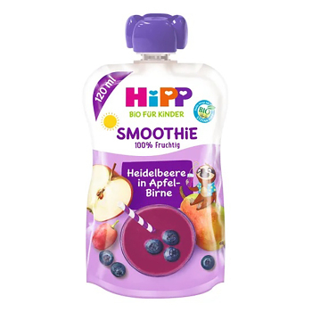 HIPP 100% Ovoce smoothie jablko hruška borůvky BIO 120 ml (Svačinové kapsičky) - BIO, Ekologické