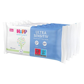 HIPP Babysanft ultra sensitive vlhčené ubrousky 5 x 48 kusů (Dětské ubrousky) - Hypoalergenní