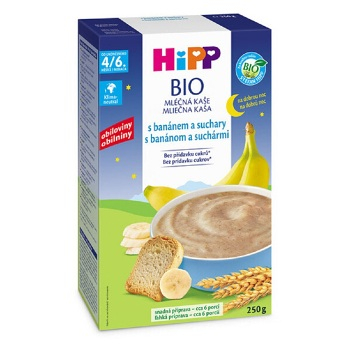 HIPP BIO Mléčná kaše na dobrou noc s banánem a suchary od ukončeného 4./6. měsíce věku 250 g