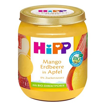 HIPP Jablka s mangem a jahodami BIO 160 g (Ovocné přesnídávky) - BIO, Ekologické