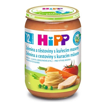 HIPP Menu bio zelenina a těstoviny s kuřecím masem 12m+ 220 g (Těstovinové, rýžové příkrmy) - BIO