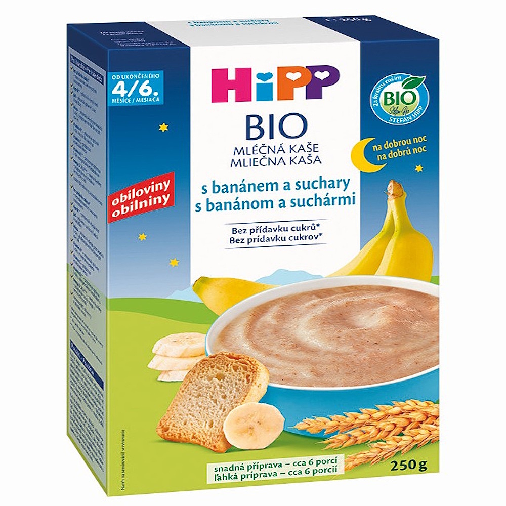 HIPP Mléčná kaše na dobrou noc s banánem a suchary BIO 250 g