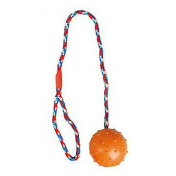 FLAMINGO Hračka pro psa Gumový míč přetahovací s provazem 7 cm