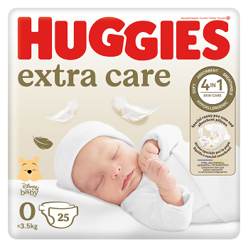 HUGGIES Dětské plenky Extra Care 0 velikost 3,5 kg 25 kusů (Plenky 0 (2,5 a méně kg))
