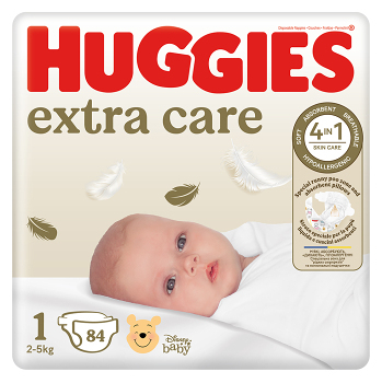HUGGIES Dětské plenky Extra Care 1 velikost 2-5 kg 84 kusů (Plenky 1 (2 - 5 kg)) - Hypoalergenní, Absorpční, Prodyšné