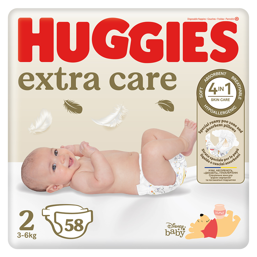 Huggies Extra Care Size 2 jednorázové pleny 3-6 kg 58 ks