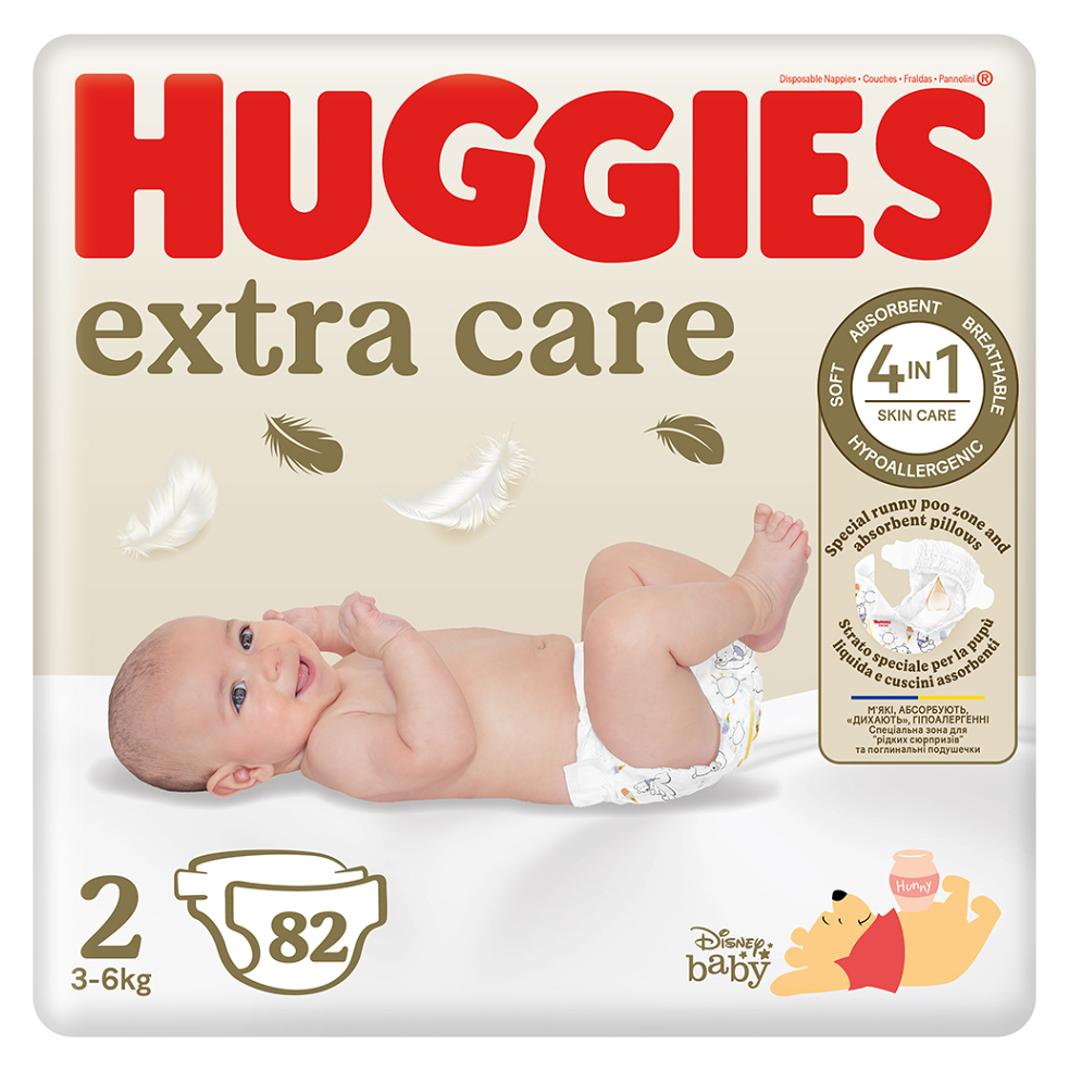 HUGGIES Dětské plenky Extra Care 2 velikost 3-6 kg 82 kusů