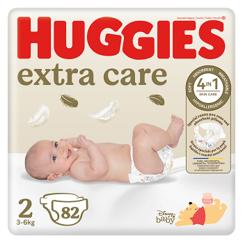 HUGGIES Dětské plenky Extra Care 2 velikost 3-6 kg 82 kusů (Plenky 2 (3 - 6 kg))