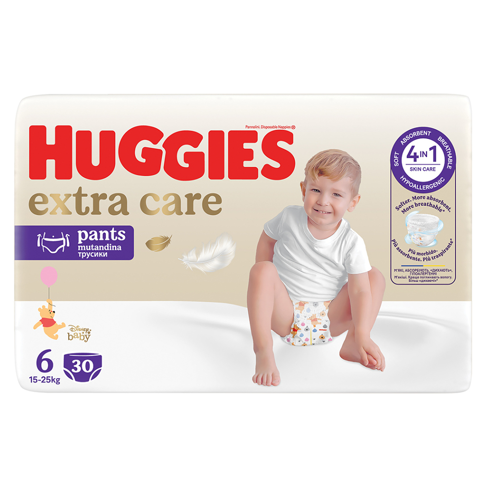 HUGGIES® Kalhotky plenkové jednorázové 6 Extra Care Pants (15-25 kg) 30 ks