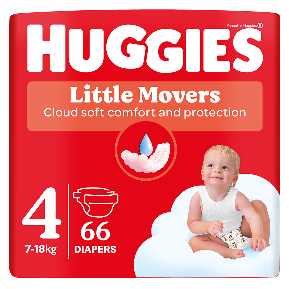 HUGGIES dětské plenky Little Movers 4 velikost 7-18 kg 66 kusů