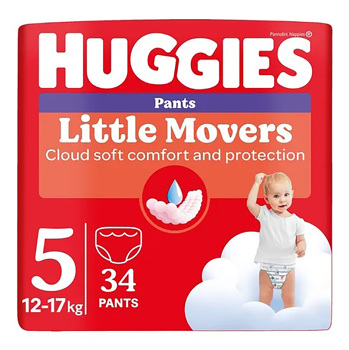 HUGGIES Dětské plenky Little Movers Pants 5 velikost 12-17 kg 34 kusů (Plenky 5 (11 - 25 kg))