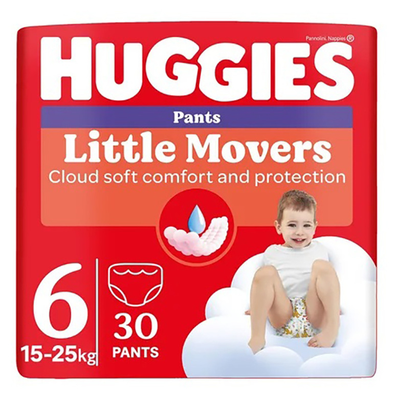 HUGGIES Dětské plenky Little Movers Pants 6 velikost 15-25 kg 30 kusů