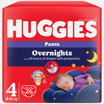 HUGGIES Dětské plenky Overnights Pants 4 velikost 9-14 kg 26 kusů (Plenky 4 (7 - 18 kg))