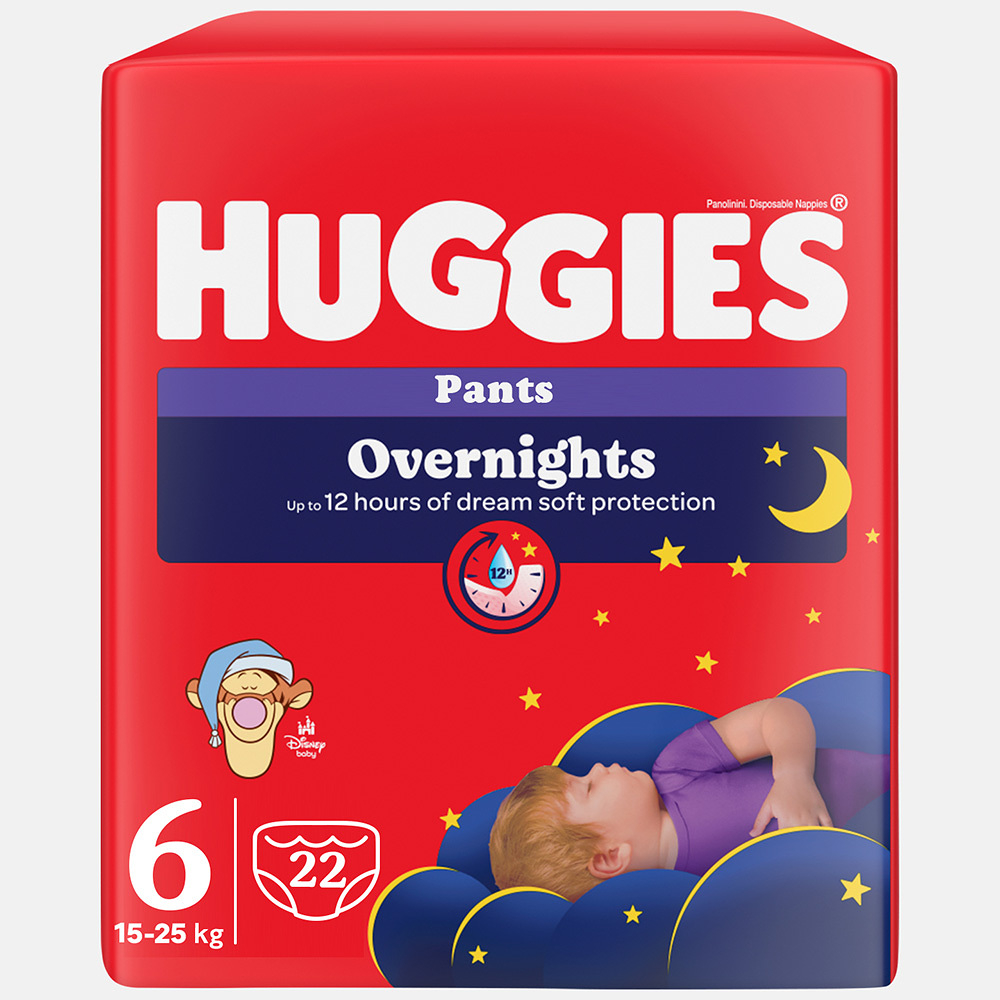 HUGGIES Dětské plenky Overnights Pants 6 velikost 15-25 kg 22 kusů