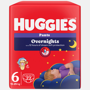 HUGGIES Dětské plenky Overnights Pants 6 velikost 15-25 kg 22 kusů (Plenky 6 (15 a více kg))