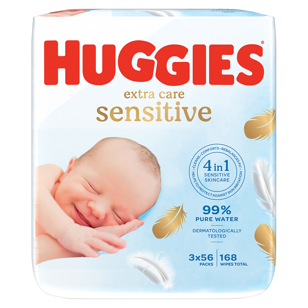 HUGGIES Dětské vhčené ubrousky Extra Care Triplo 3x56 kusů