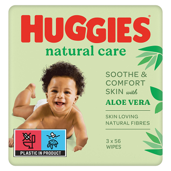 HUGGIES Dětské vhčené ubrousky Natural Aloe Vera Triplo 3x56 kusů (Dětské ubrousky) - Hypoalergenní