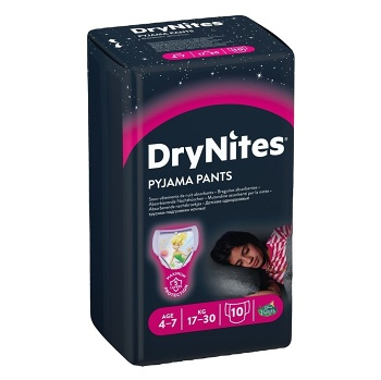 HUGGIES DRY NITES kalhotky abs. 4 - 7 let/M/girls/17 - 30 kg/10 ks