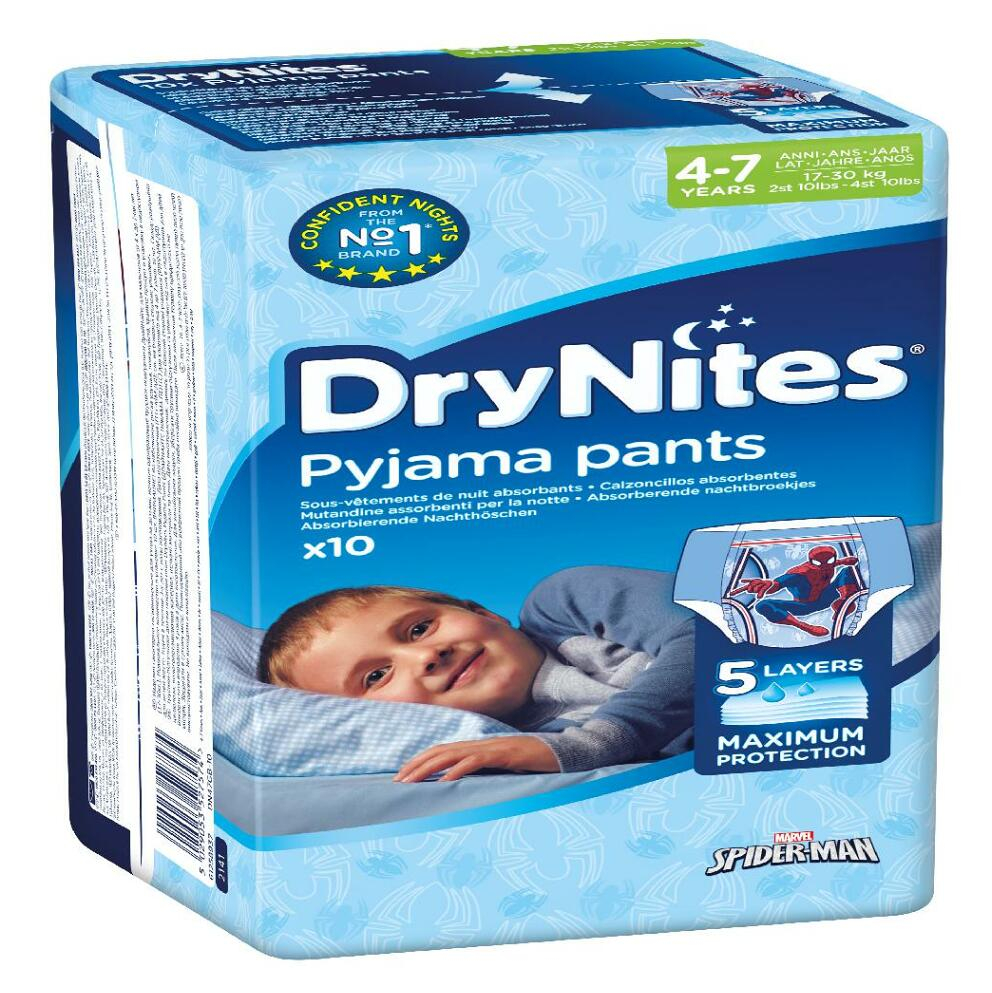 Levně HUGGIES DRY NITES kalhotky absorpční 4 - 7 / M / boys / 17 - 30 kg / 10 ks