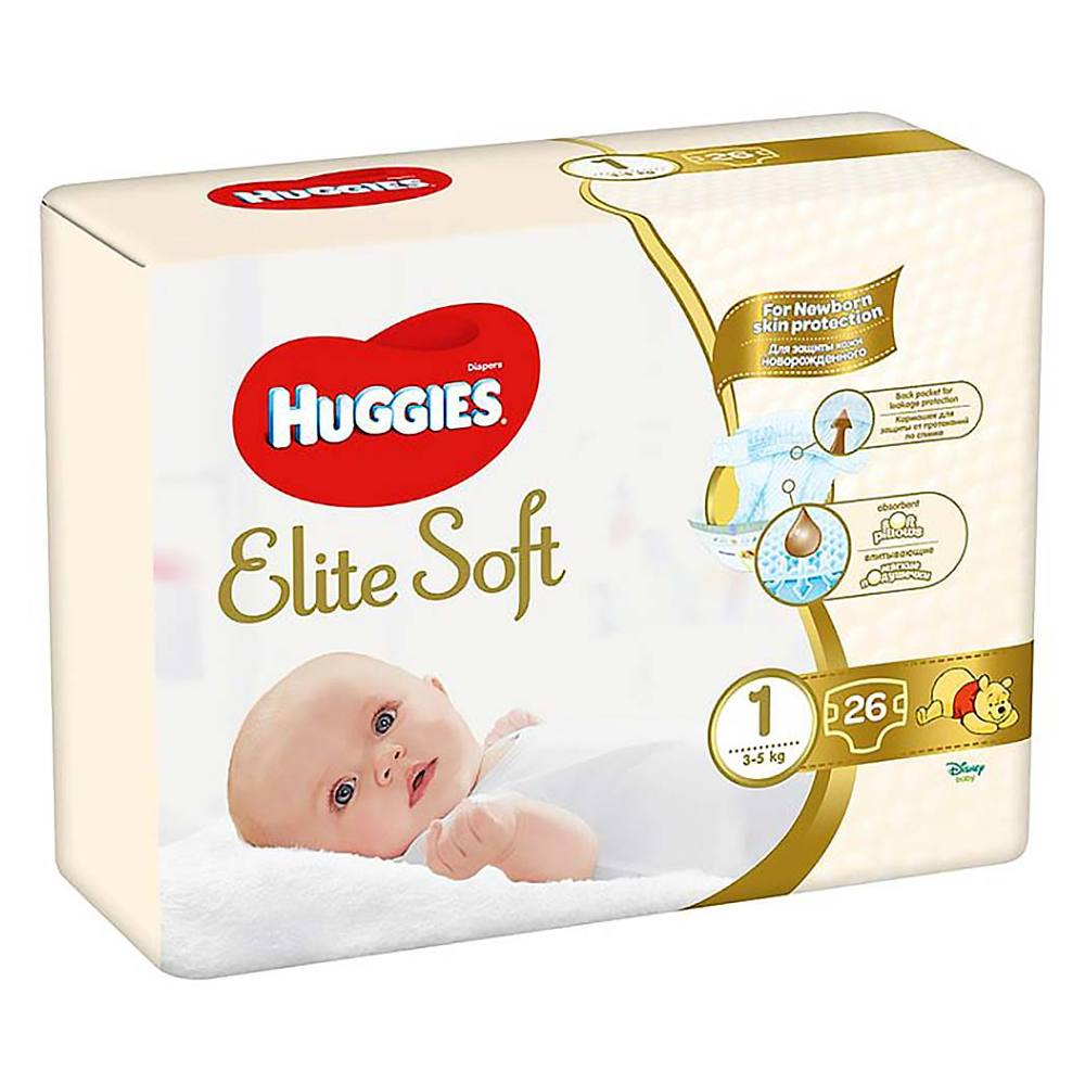 Fotografie HUGGIES Elite Soft 1 3 až 5 kg 26 ks Huggies