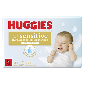 HUGGIES Extra care sensitive triplo vlhčené ubrousky 144 kusů (Dětské ubrousky) - Hypoalergenní