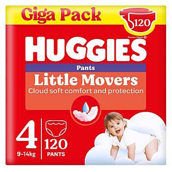 HUGGIES Little movers pant 4 plenkové kalhotky box 9-14 kg 120 kusů (Plenky 4 (7 - 18 kg))