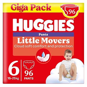 HUGGIES Little movers pant 6 plenkové kalhotky box 15-25 kg  96 kusů (Plenky 5 (11 - 25 kg))