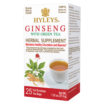 HYLEYS Ginseng with green tea herbal supplement zelený čaj přebal 25 sáčků