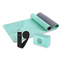 HMS Mentolová sada na jógu podložka YM10, jóga blok KJ02 a popruh SJ02