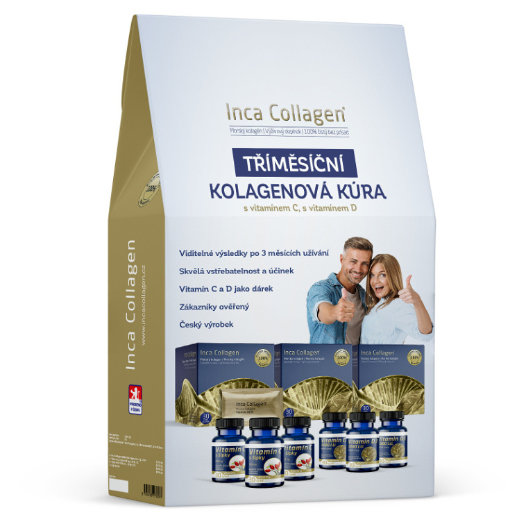 Levně INCA COLLAGEN Tříměsíční kolagenová kúra 3 x 30 sáčků + DÁREK zdarma vitamín C a vitamín D