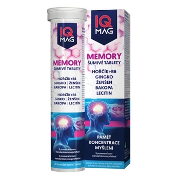 IQ MAG Memory pomeranč mandarínka 20 šumivých tablet (Doplňky stravy na paměť) - Vícesložkové