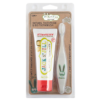 JACK N' JILL Set zubní pasta Jahoda + BIO Zubní kartáček Zajíc